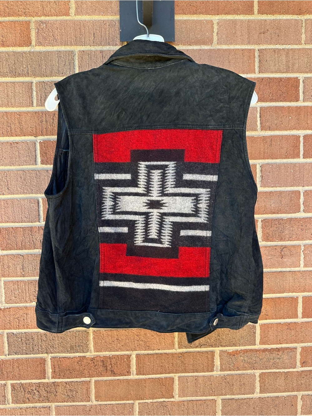 Pendleton Black Leather and Wool Aztec Cross Women’s vest Size Small